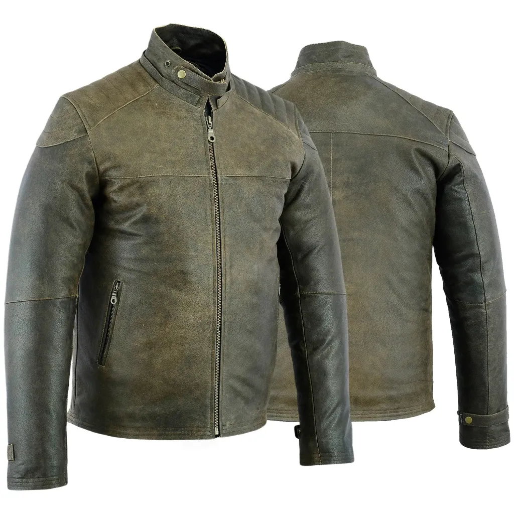 Biker Fashion – Biker Jacket Coffee Racer Rider Leather Jacket made from cracked calf leather