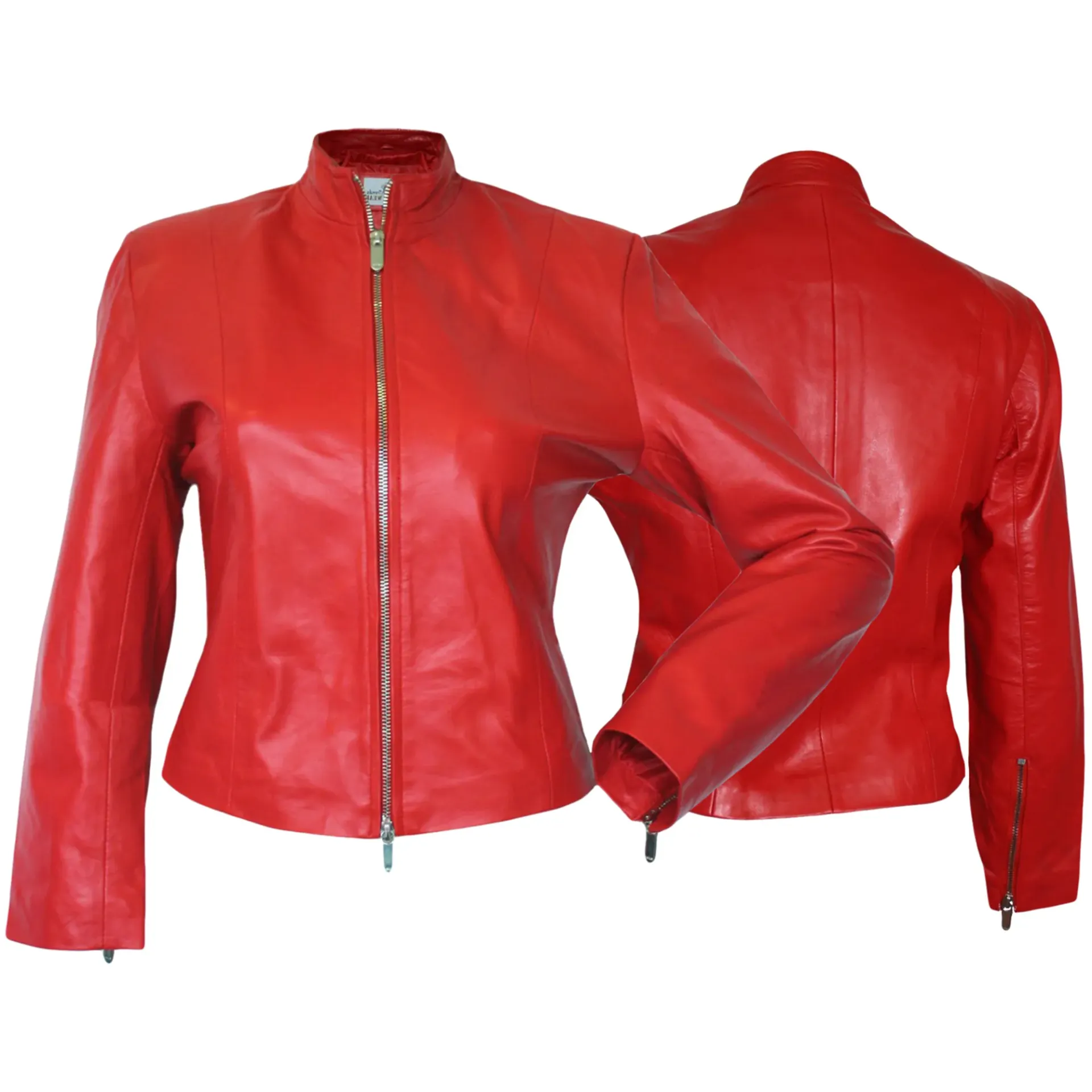 [8120] German Wear, women’s leather jacket, trendy fashion genuine leather jacket made from lamb nappa leather, red. (XL)