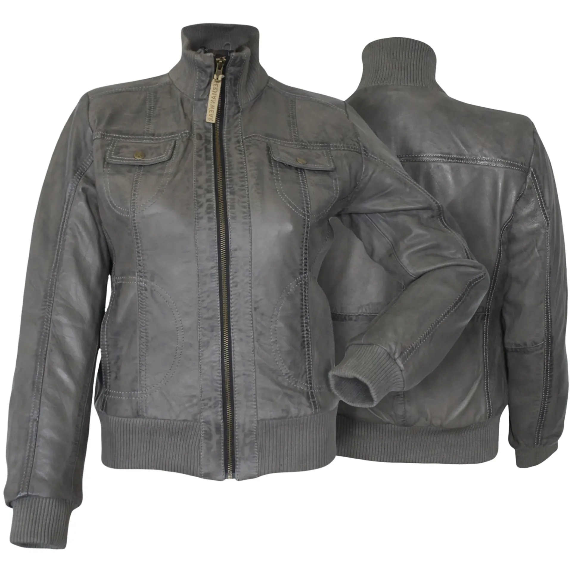 German Wear Women's Trend Fashion Genuine Lamb Nappa Leather Jacket – Gray
