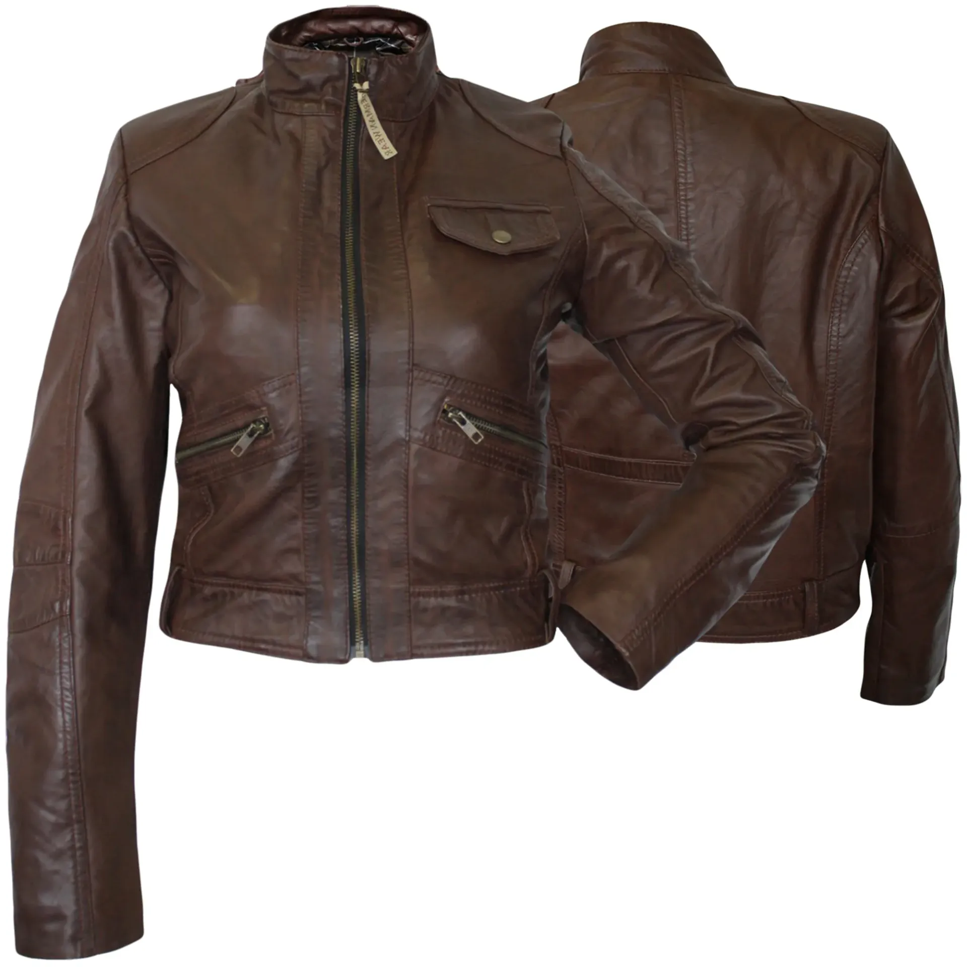 German Wear Women's Trend Fashion Genuine Leather Jacket made of Lamb Nappa Leather – Brown