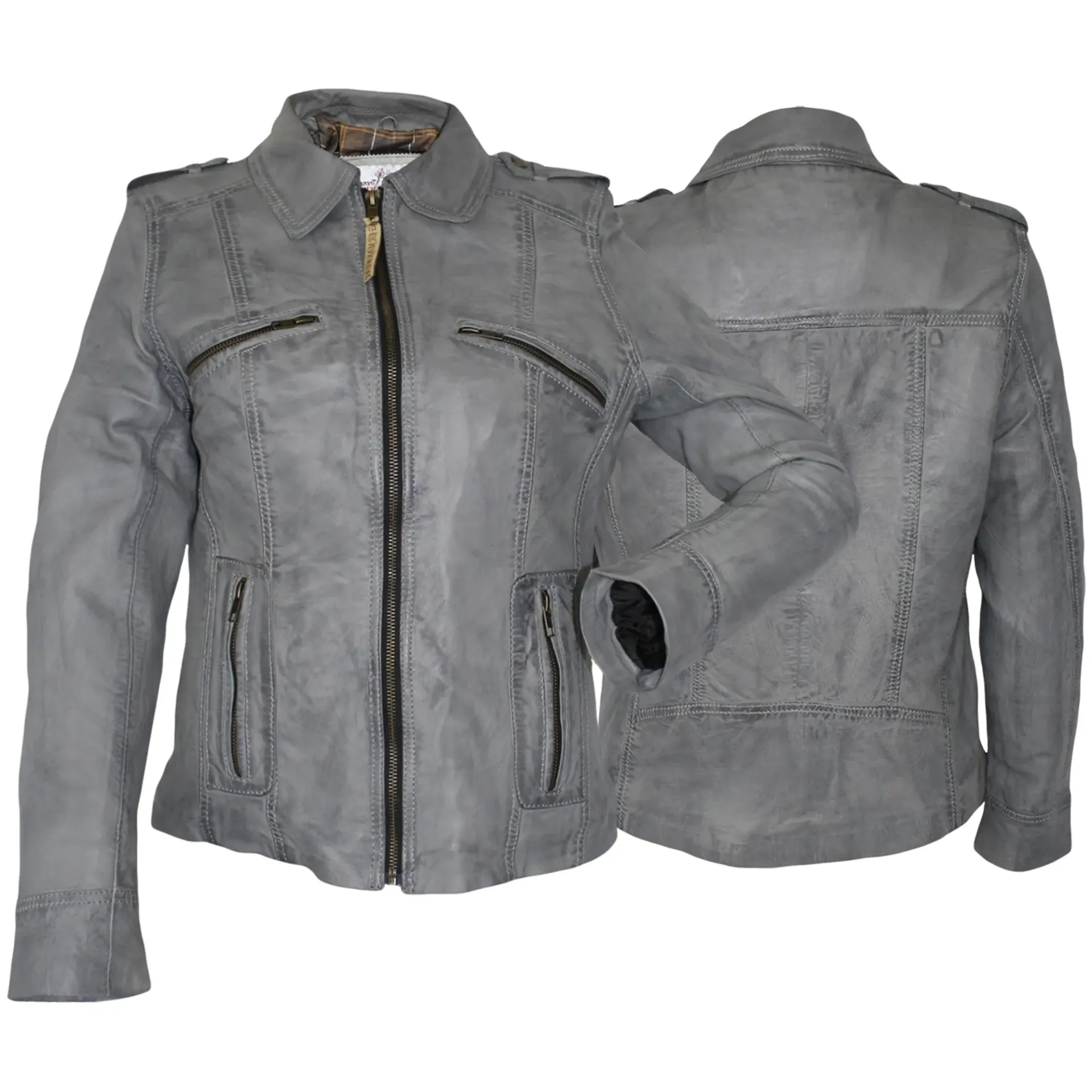 German Wear Women's Trend Fashion Genuine Leather Jacket made of Lamb Nappa Leather – Gray