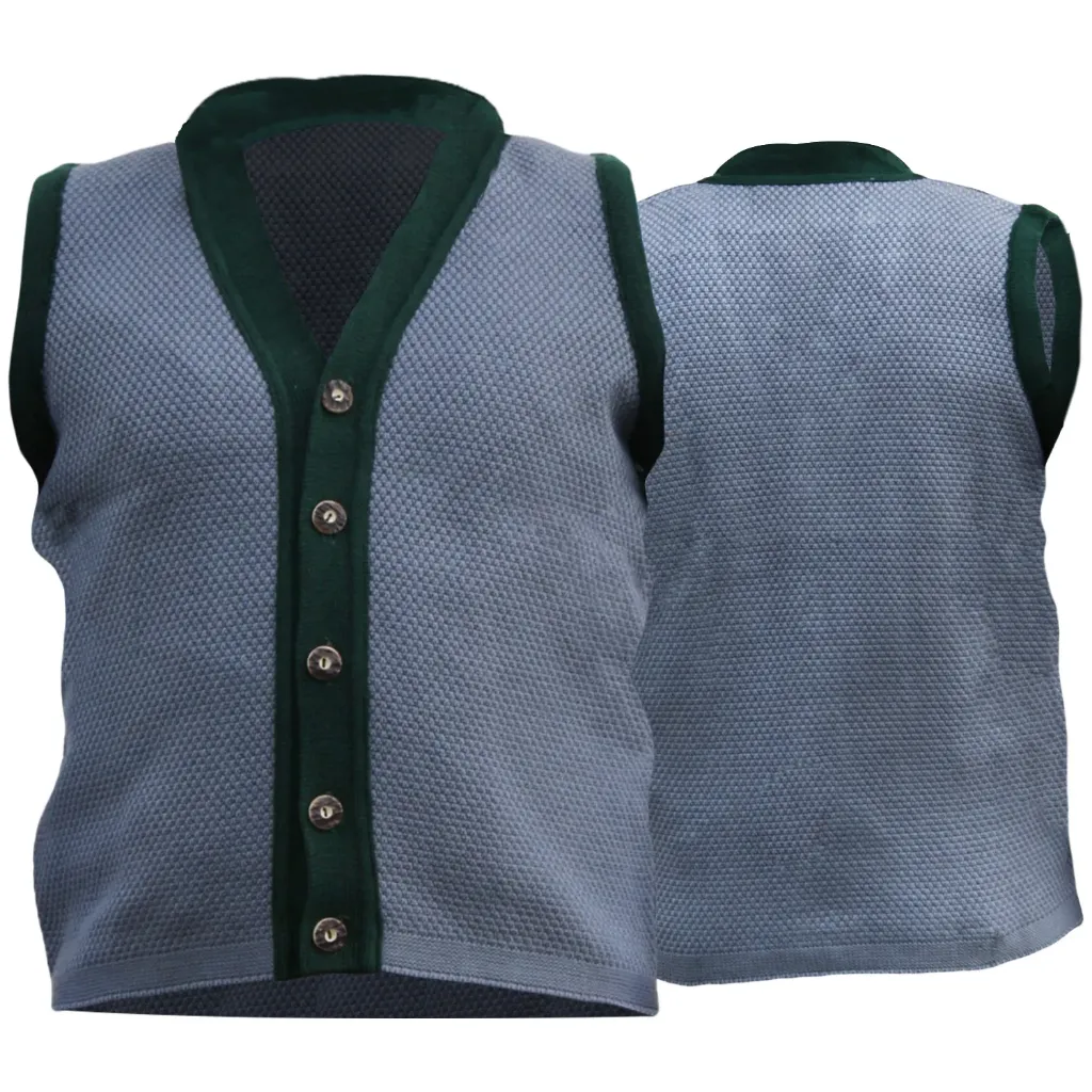 Traditional Janker Knitted Vest, Tracht Vest Janker, Grey/Green