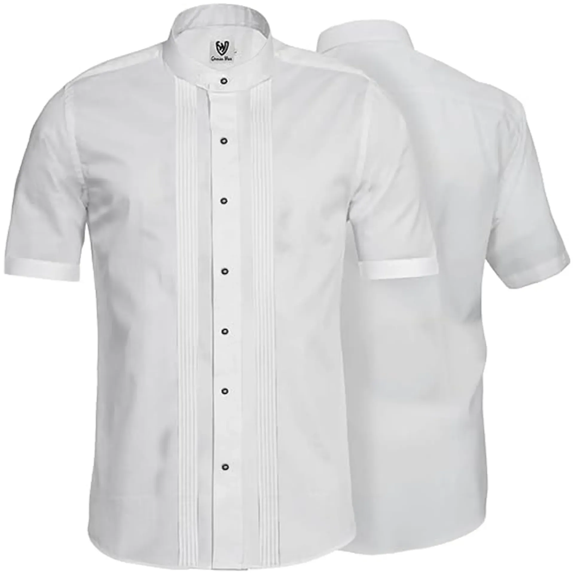 [19436] Traditional shirt / business shirt with 2×5 pleats, stand-up collar, short sleeves, cotton (S (37/38))