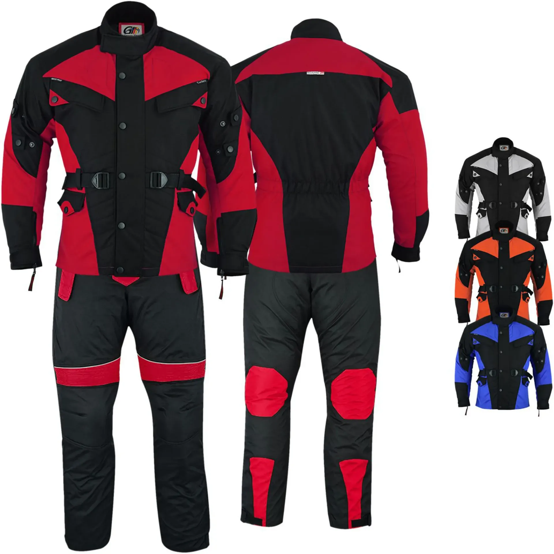 [23833] 2-Piece Motorcycle Suit Cordura Textile Motorcycle Jacket + Motorcycle Pants (46/XS, Rot,)