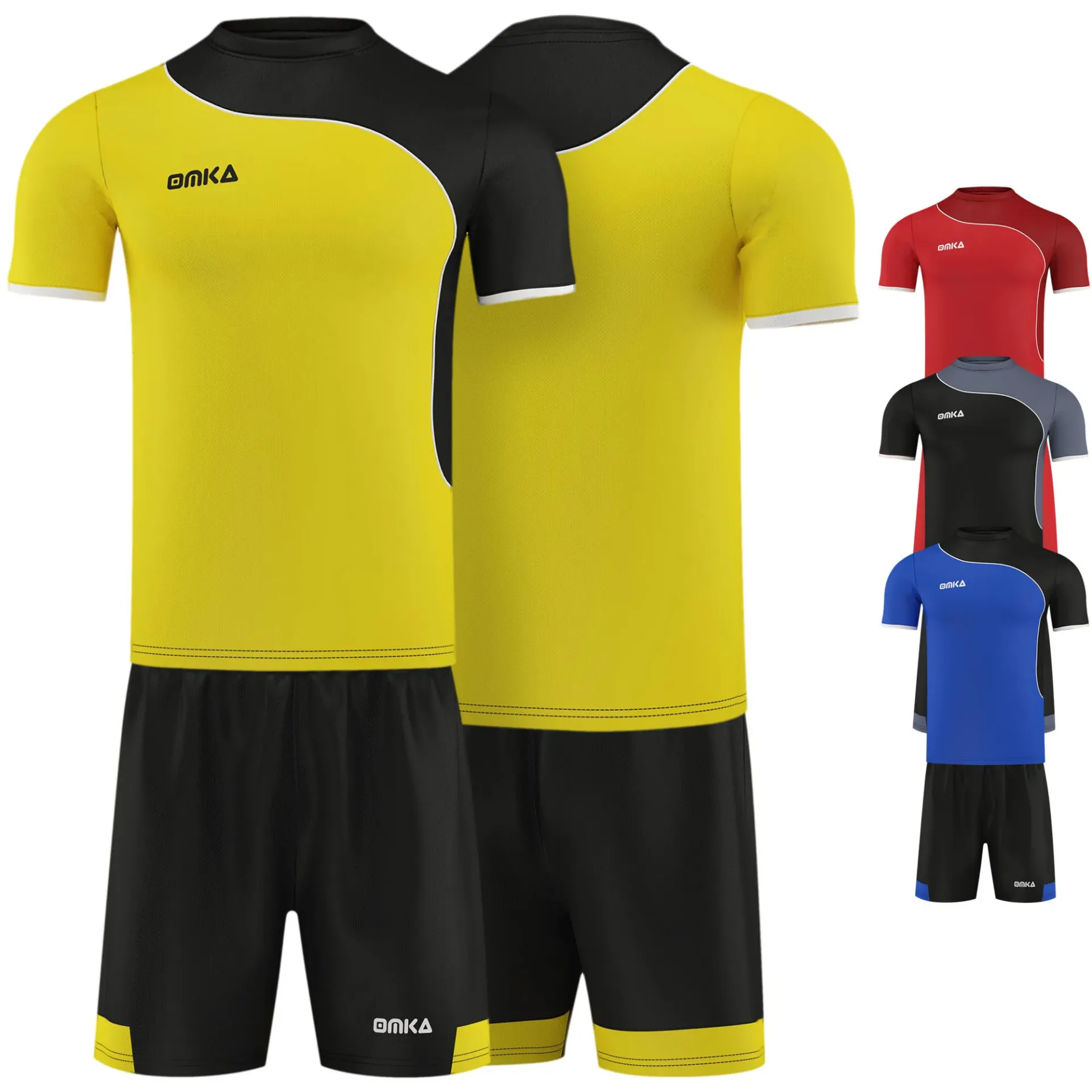 [12086] OMKA Men's 2-Piece Team Jersey Set for Football & Fitness (Jersey + Shorts) (S, Gelb)