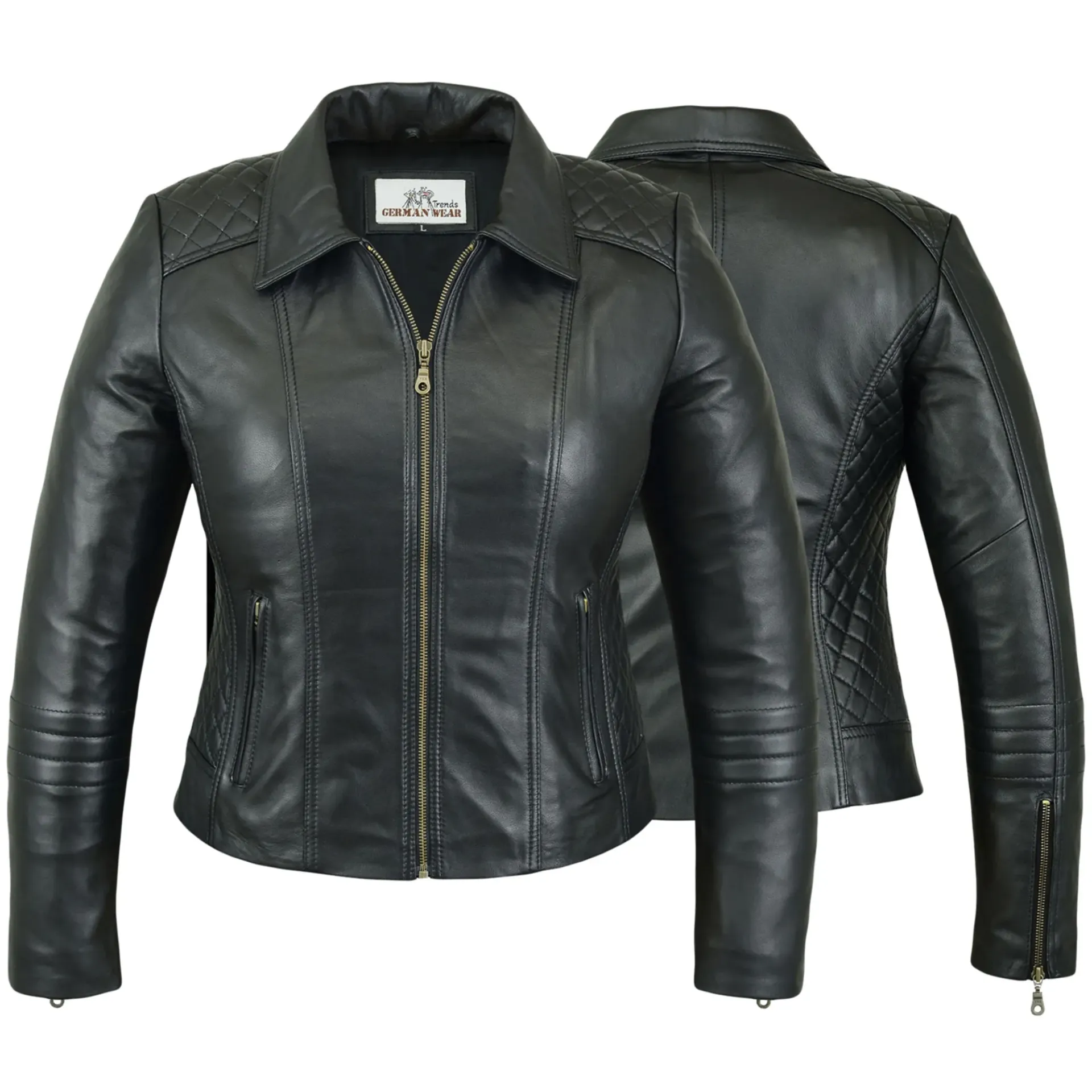 Women's Leather Jacket Trend Fashion Genuine Lamb Nappa Leather Jacket Black