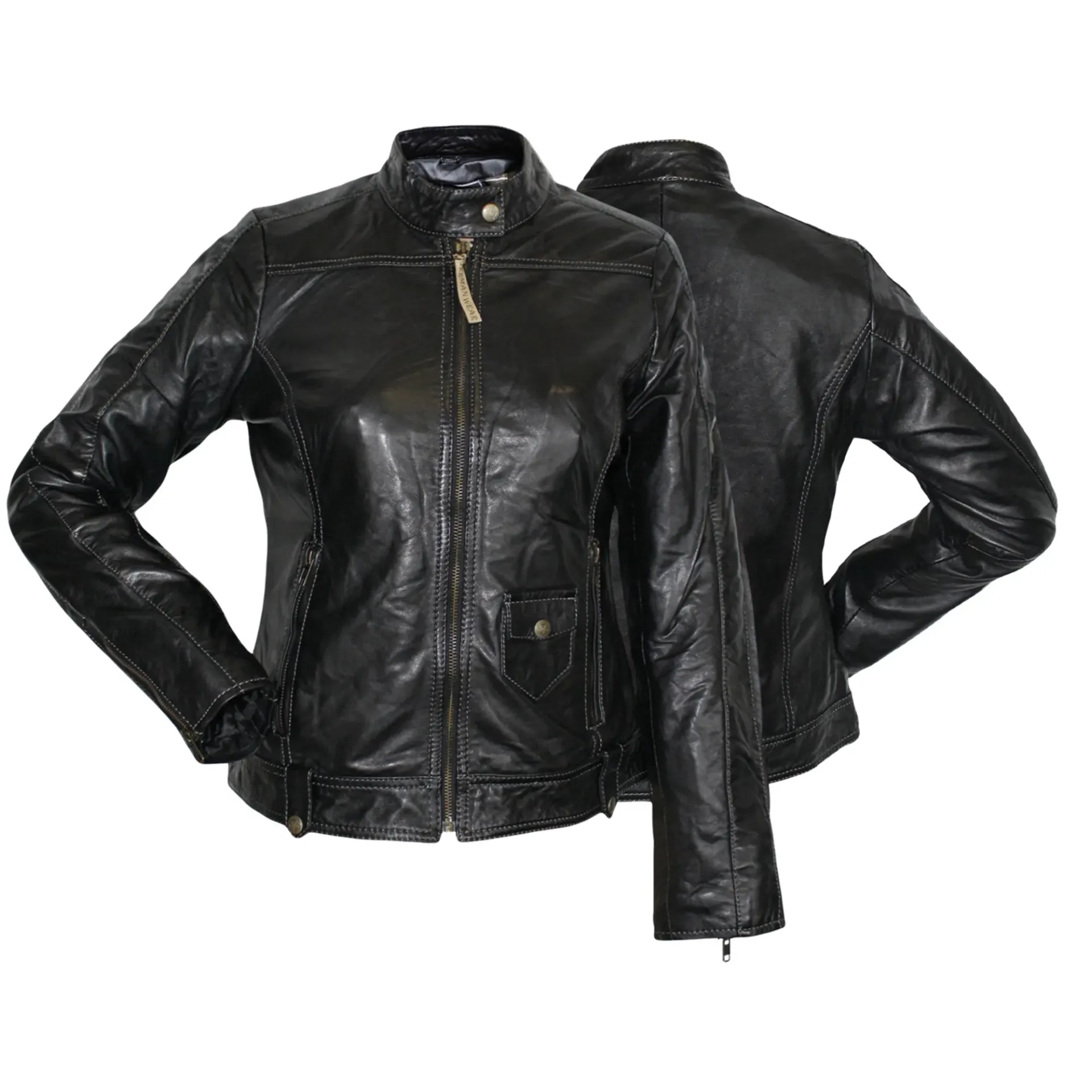 German Wear, Women's Trend Fashion Genuine Leather Jacket Made from Lamb Nappa Leather, Black